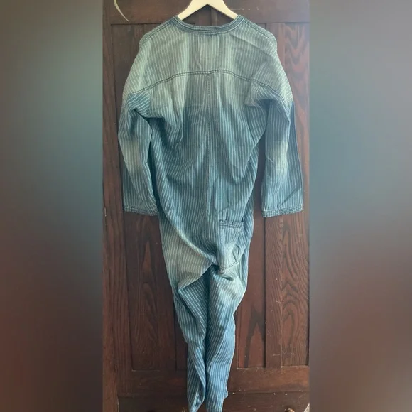 Free People Sandrine Rose Striped Blue Denim Jumpsuit - Picture 6 of 9